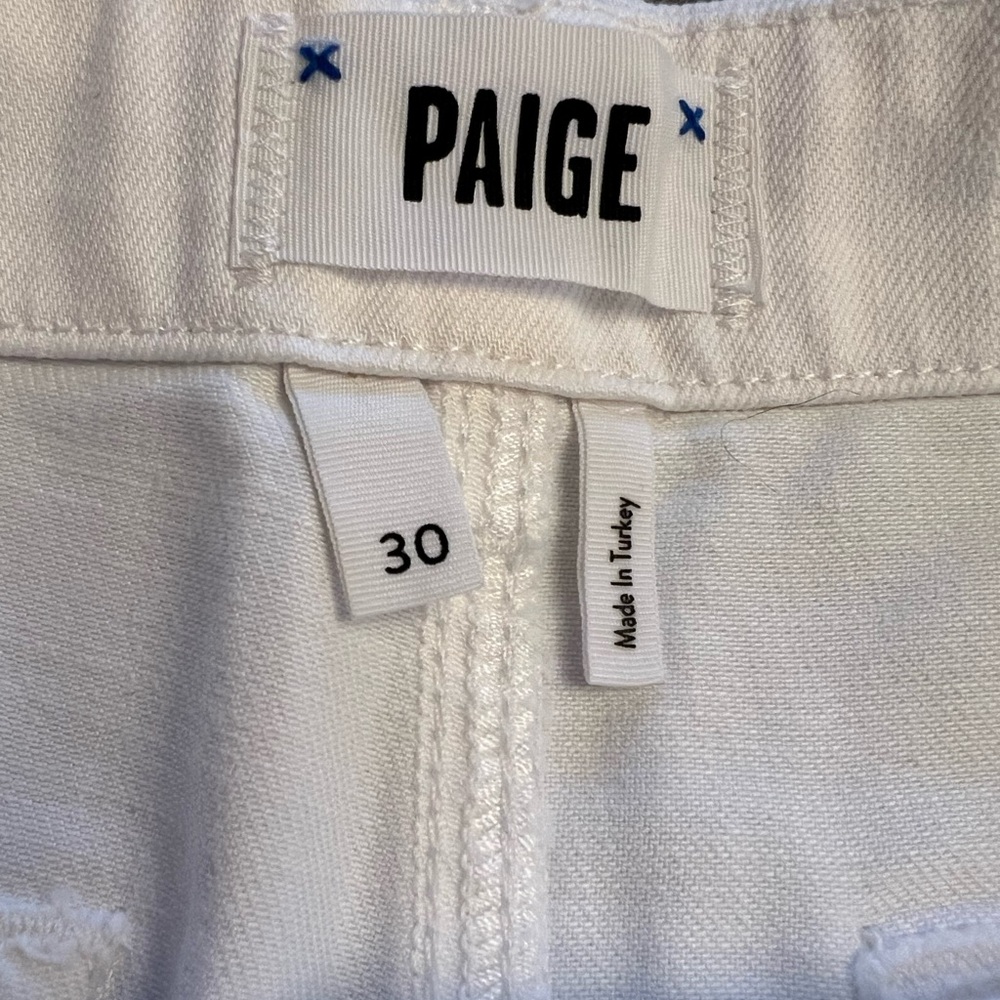 PAIGE Women's Crisp White Utility Jean Shorts - Picture 3 of 9